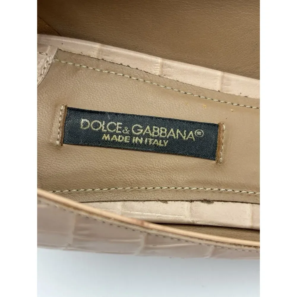 Dolce & Gabbana Bellucci Kitten Heels Beige Nude Embossed Leather Size 38 US 8